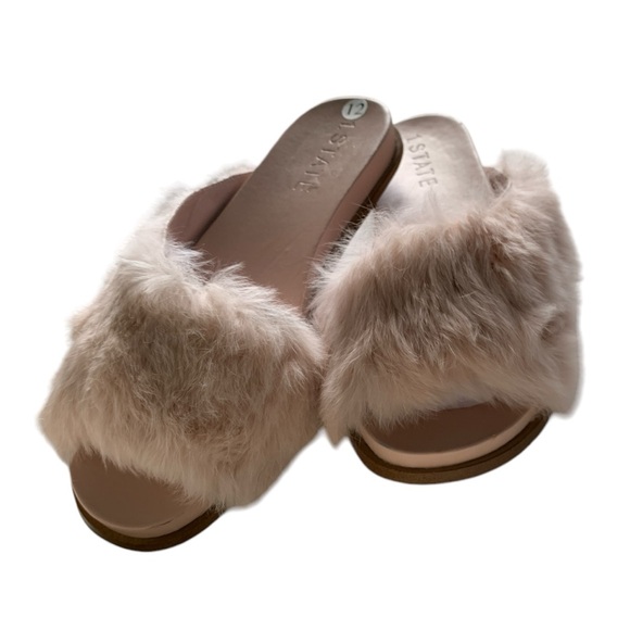 1.STATE Onora Blush PINK Rabbit Fur Slippers - Picture 2 of 5
